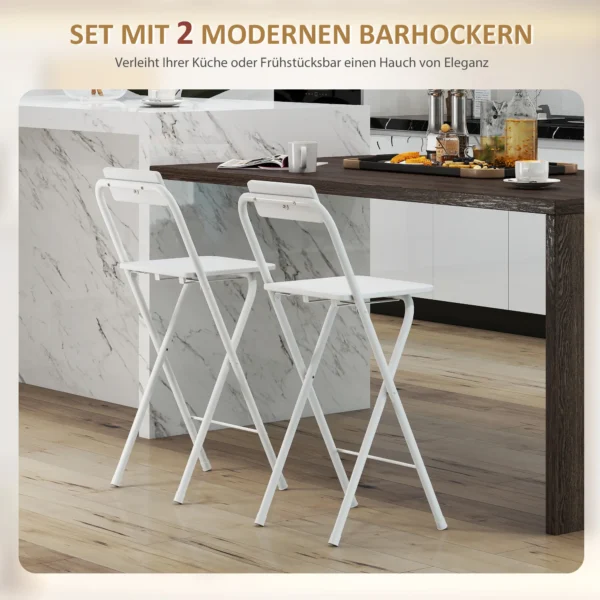 Set Van 2 Barkrukken, Opvouwbare Barstoel Met Stalen Frame, Rugleuning, Voetensteun Toonbankkruk Voor Keuken 37 X 45 X 87 Cm Wit
