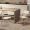 Set Van 2 Opklapstoelen, Draagbare Kantoorstoelen, Metalen Poten, Opklapstoel Voor Kantoor, Receptie, Wachtkamer, Linnenlook, Beige