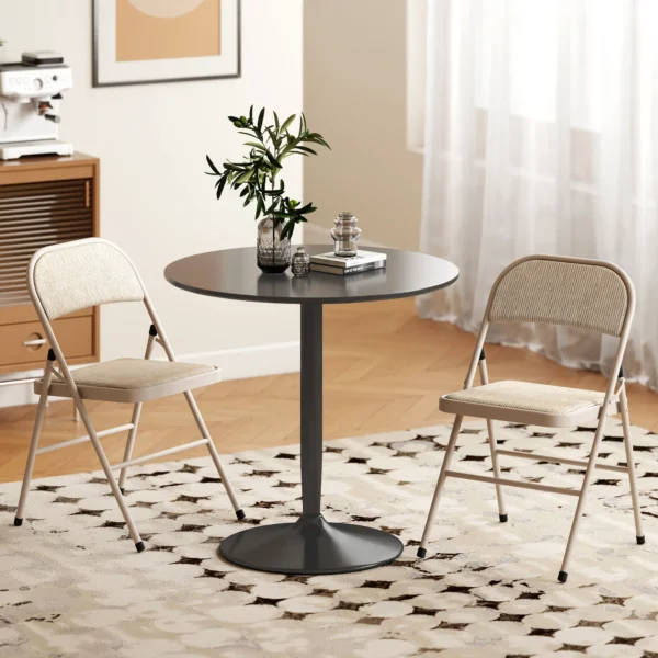 Set Van 2 Opklapstoelen, Draagbare Kantoorstoelen, Metalen Poten, Opklapstoel Voor Kantoor, Receptie, Wachtkamer, Linnenlook, Beige