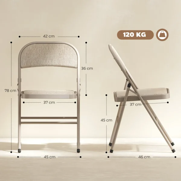 Set Van 2 Opklapstoelen, Draagbare Kantoorstoelen, Metalen Poten, Opklapstoel Voor Kantoor, Receptie, Wachtkamer, Linnenlook, Beige