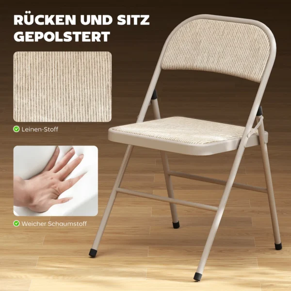 Set Van 2 Opklapstoelen, Draagbare Kantoorstoelen, Metalen Poten, Opklapstoel Voor Kantoor, Receptie, Wachtkamer, Linnenlook, Beige