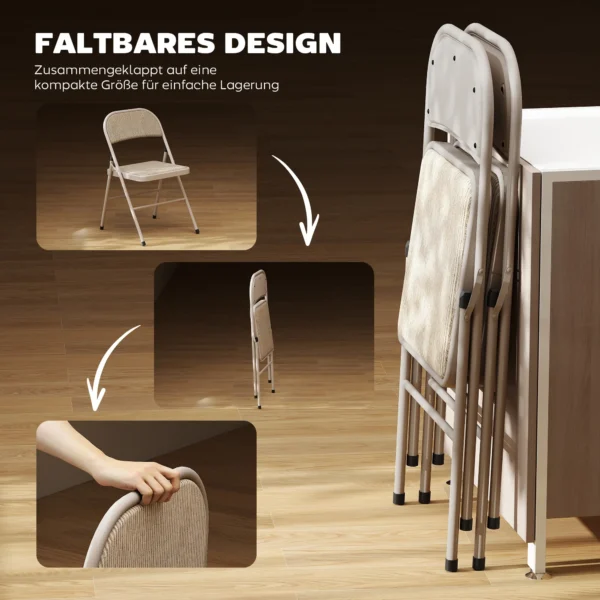 Set Van 2 Opklapstoelen, Draagbare Kantoorstoelen, Metalen Poten, Opklapstoel Voor Kantoor, Receptie, Wachtkamer, Linnenlook, Beige