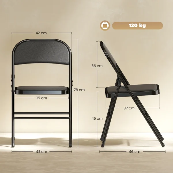 Set Van 2 Opklapstoelen, Draagbare Kantoorstoelen, Stalen Poten, Opklapstoel Voor Kantoor, Receptie, Wachtkamer, Kunstleer, Zwart