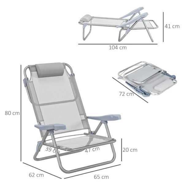 Set Van 2 Opvouwbare Campingstoelen Met 6 voudig Verstelbare Netrugleuning En Hoofdsteun 62 X 65 X 80 Cm Lichtgrijs