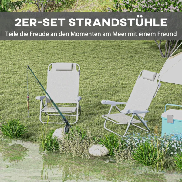 Set Van 2 Opvouwbare Campingstoelen Met 6 voudig Verstelbare Netrugleuning En Hoofdsteun 62 X 65 X 80 Cm Lichtgrijs