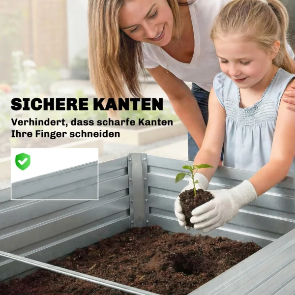 Set Van 2 Verzinkte Verhoogde Bedden, 180 X 90 X 60 Cm Metalen Verhoogde Bedden Met Veilige Rand, Zilver