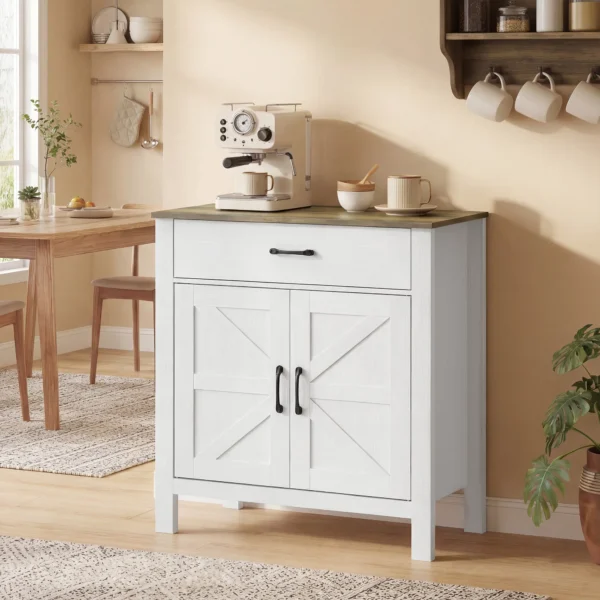 Sideboard Buffetkast, Boerderij Keukenkast Met Schuifdeuren En Verstelbaar Rek, Wit