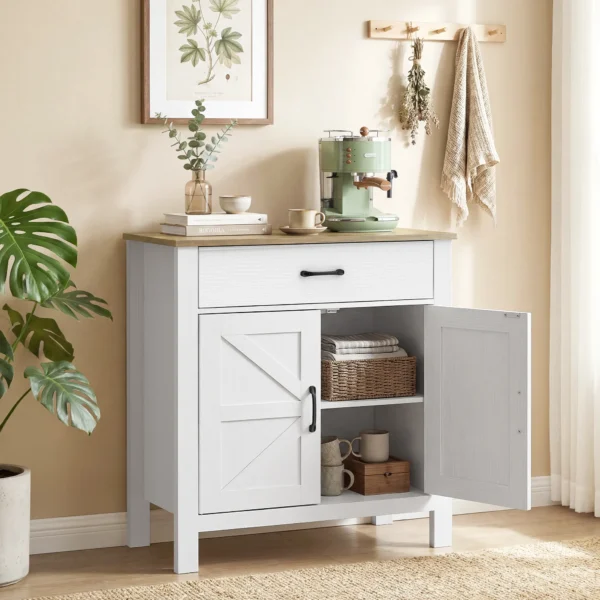 Sideboard Buffetkast, Boerderij Keukenkast Met Schuifdeuren En Verstelbaar Rek, Wit