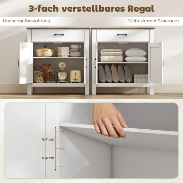 Sideboard Buffetkast, Boerderij Keukenkast Met Schuifdeuren En Verstelbaar Rek, Wit