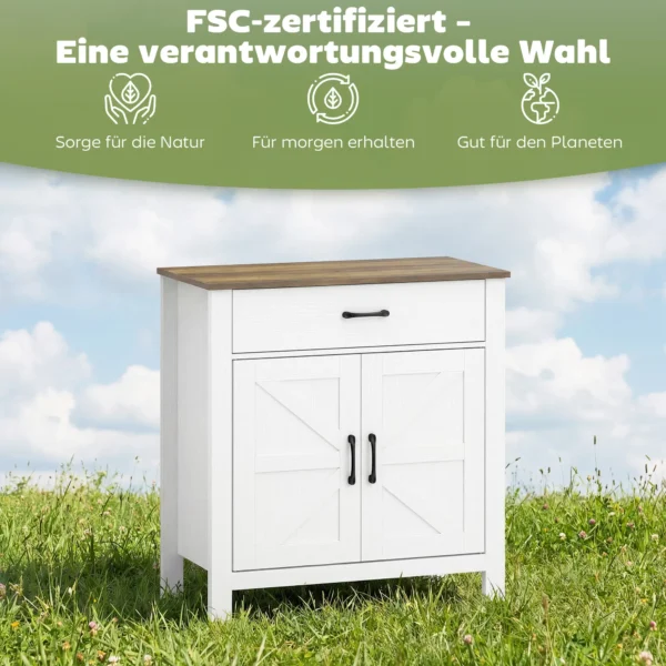 Sideboard Buffetkast, Boerderij Keukenkast Met Schuifdeuren En Verstelbaar Rek, Wit