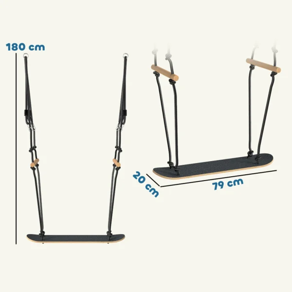 Skateboard Schommel Kinderschommel Met Verstelbare Hoogte, Antislip Bord, Weerbestendig Touw, Handvatten Zwart