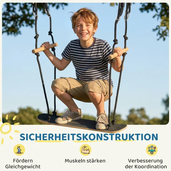 Skateboard Schommel Kinderschommel Met Verstelbare Hoogte, Antislip Bord, Weerbestendig Touw, Handvatten Zwart