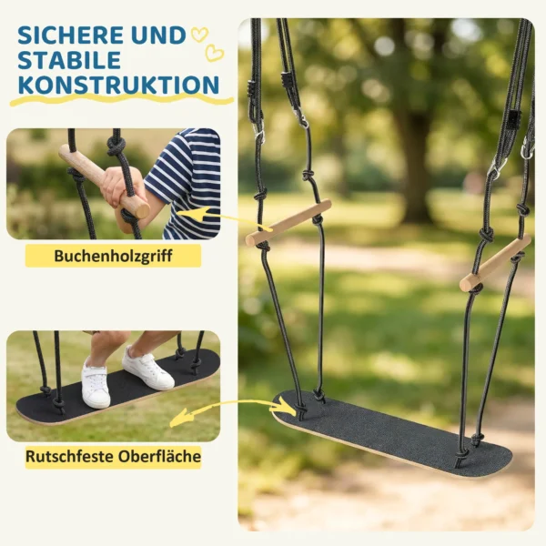 Skateboard Schommel Kinderschommel Met Verstelbare Hoogte, Antislip Bord, Weerbestendig Touw, Handvatten Zwart