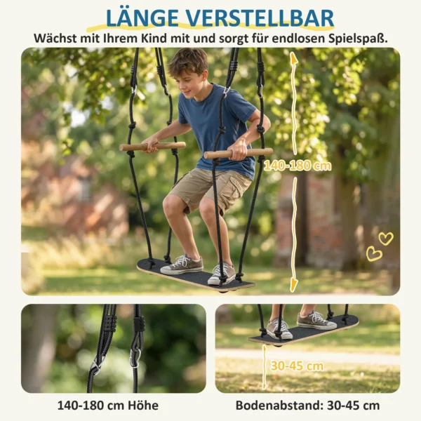 Skateboard Schommel Kinderschommel Met Verstelbare Hoogte, Antislip Bord, Weerbestendig Touw, Handvatten Zwart