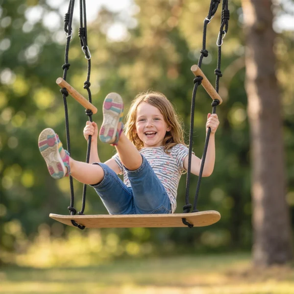 Skateboard Schommel Kinderschommel Met Verstelbare Hoogte, Antislip Bord, Weerbestendig Touw, Handvatten Zwart