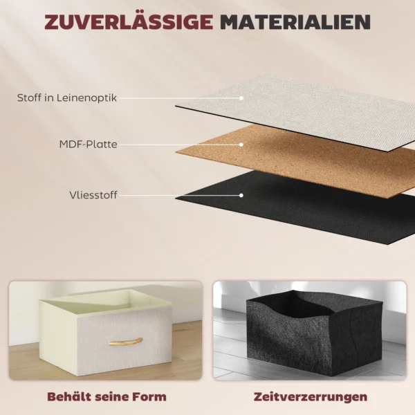 Slaapkamerkast Met 5 Stoffen Lades, Stalen Staven, Houten Oppervlak, 4 Opbergtassen, 2 Haken, Beige