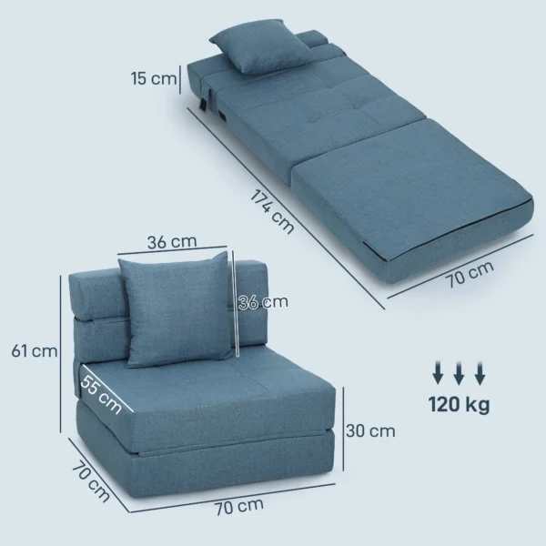 Slaapstoel Relaxstoel Logeerbed. Afneembare Hoes, 70 Cm X 70 Cm X 61 Cm, Donkerblauw
