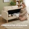 Sofa 2 zits Bank Met 2 Sierkussens, Opbergruimte Massief Houten Poten Kleine Moderne Loveseat Corduroy 117 X 63 X 79 Cm Beige