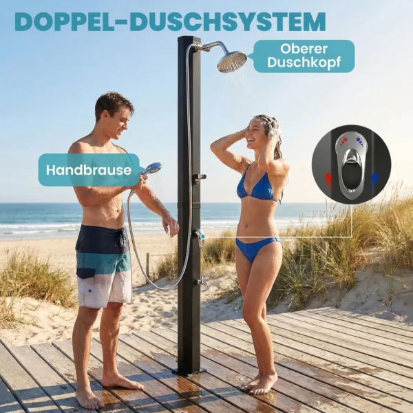 Solardouche 35L Tuindouche Met Vorstbescherming, Draaibare Regendouchekop, Waterkraan, Tuinslangaansluiting