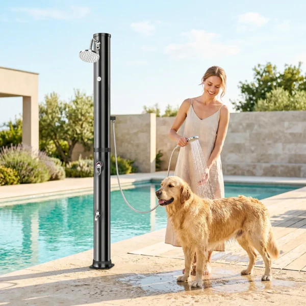 Solardouche 40L Tuindouche Met Handdouche Hoofddouche Waterkraan, Instelbare Temperatuur