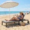 Sonnenliege Ademende Tuinligstoel Met 6 voudig Verstelbare Rugleuning Wielen Aluminium Frame