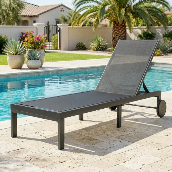 Sonnenliege Ademende Tuinligstoel Met 6 voudig Verstelbare Rugleuning Wielen Aluminium Frame