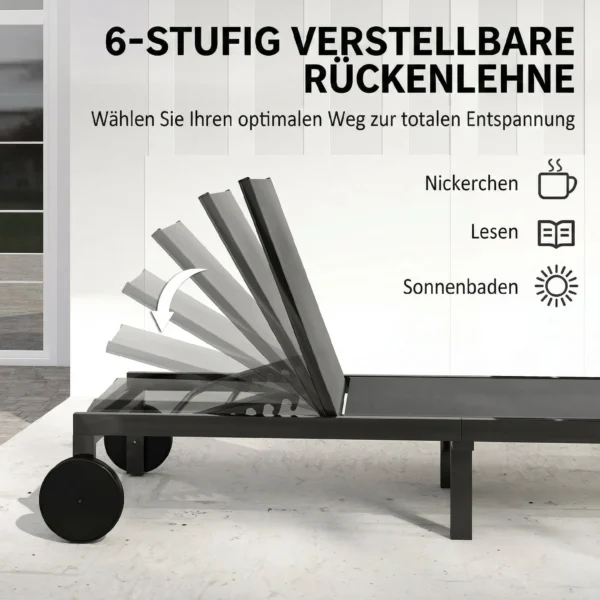 Sonnenliege Ademende Tuinligstoel Met 6 voudig Verstelbare Rugleuning Wielen Aluminium Frame