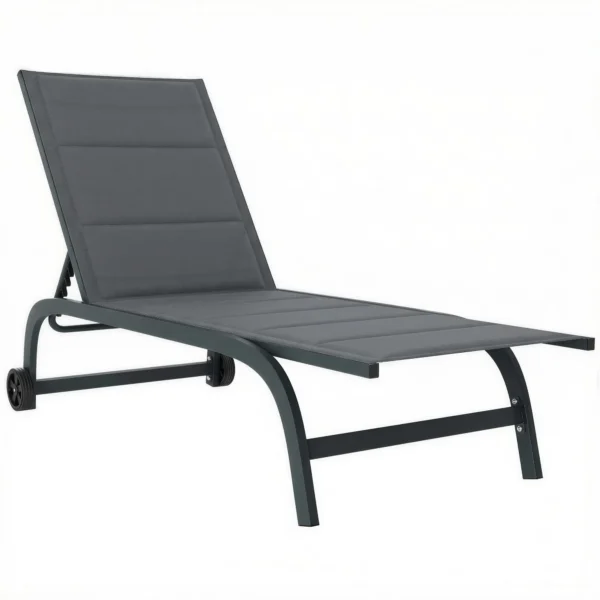 Sonnenliege Ademende Tuinligstoel Met 6 voudig Verstelbare Rugleuning Wielen Aluminium Frame Donkergrijs