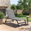 Sonnenliege Ademende Tuinligstoel Met 6 voudig Verstelbare Rugleuning Wielen Aluminium Frame Donkergrijs