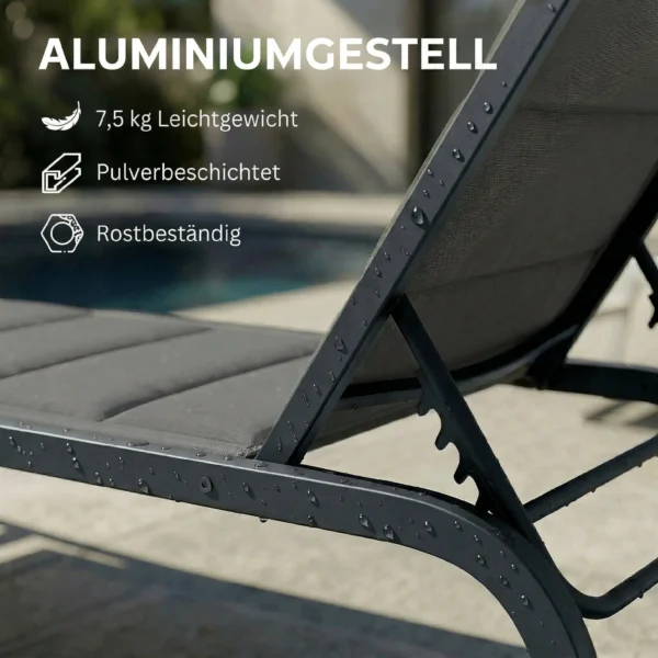 Sonnenliege Ademende Tuinligstoel Met 6 voudig Verstelbare Rugleuning Wielen Aluminium Frame Donkergrijs