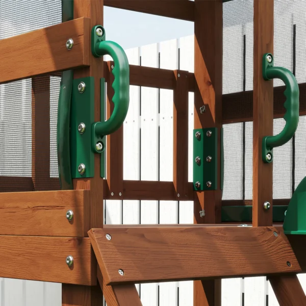 Speeltoren Klimrek Hout Schommelrek Met Glijbaan 2 Schommels Klimwand Voor 3 8 Jaar 315x284x233 Cm Groen