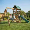 Speeltoren Klimrek Hout Schommelrek Met Glijbaan 2 Schommels Klimwand Voor 3 8 Jaar 315x284x233 Cm Groen