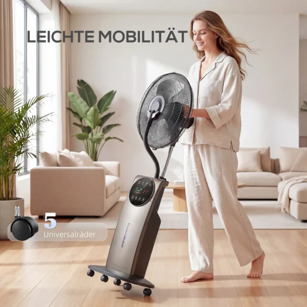 Sproeinevelventilator Met Afstandsbediening, Staande Ventilator Met Waternevel, 70° Oscillatie, 3 Snelheden, 3 Modi, 3,1L Watertank