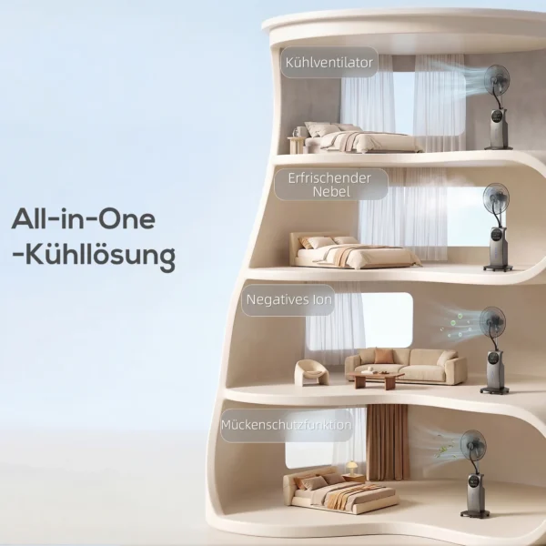 Sproeinevelventilator Met Afstandsbediening, Staande Ventilator Met Waternevel, 70° Oscillatie, 3 Snelheden, 3 Modi, 3,1L Watertank