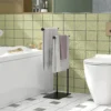 Staande Handdoekhouder Met 2 Stangen Voor Badkamer, Zwarte Badhanddoeken 35,5 X 20 X 78 Cm
