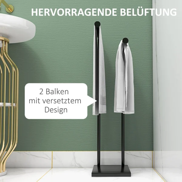 Staande Handdoekhouder Met 2 Stangen Voor Badkamer, Zwarte Badhanddoeken 35,5 X 20 X 78 Cm