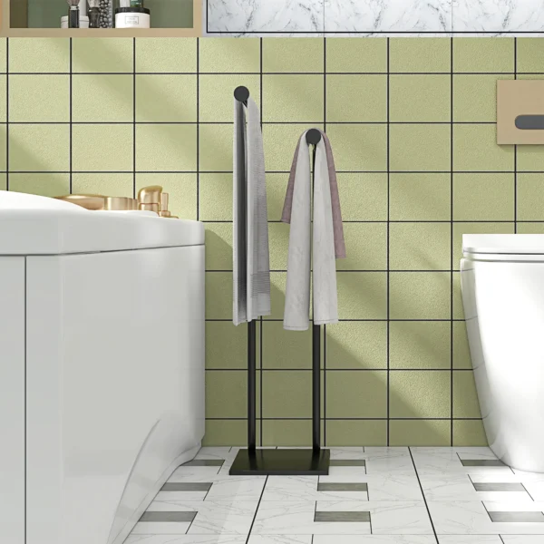 Staande Handdoekhouder Met 2 Stangen Voor Badkamer, Zwarte Badhanddoeken 35,5 X 20 X 78 Cm