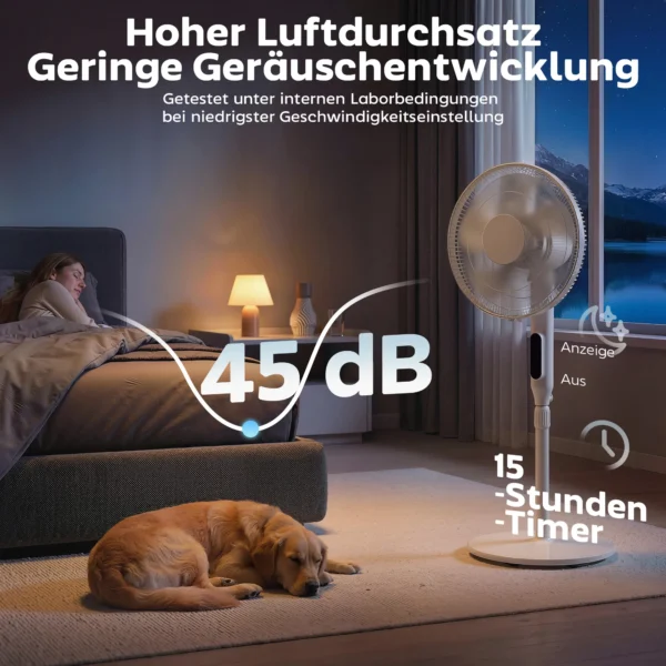 Staande Ventilator Met 15 uurs Timer, 85° Oscillatie, LED bedieningspaneel, Afstandsbediening, Wit