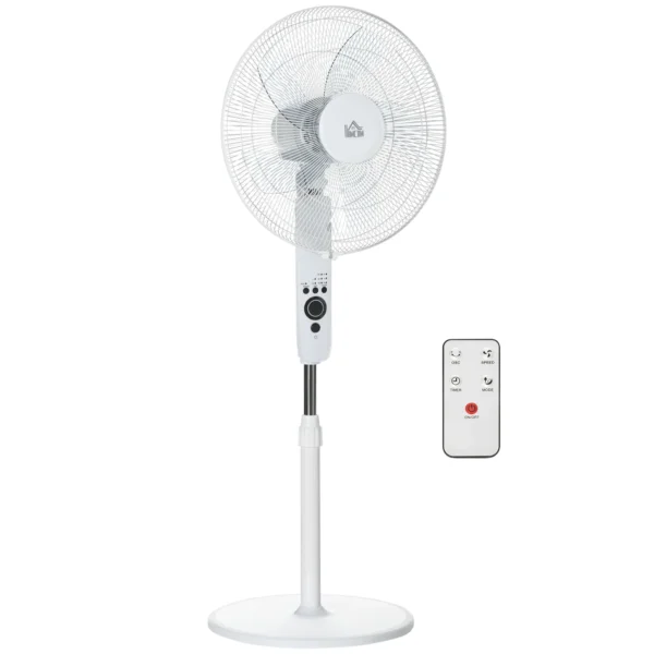 Staande Ventilator Met Afstandsbediening, In Hoogte Verstelbaar, 3 Snelheidsniveaus, Metaal, Wit, Ø44,5 X H110 124 Cm