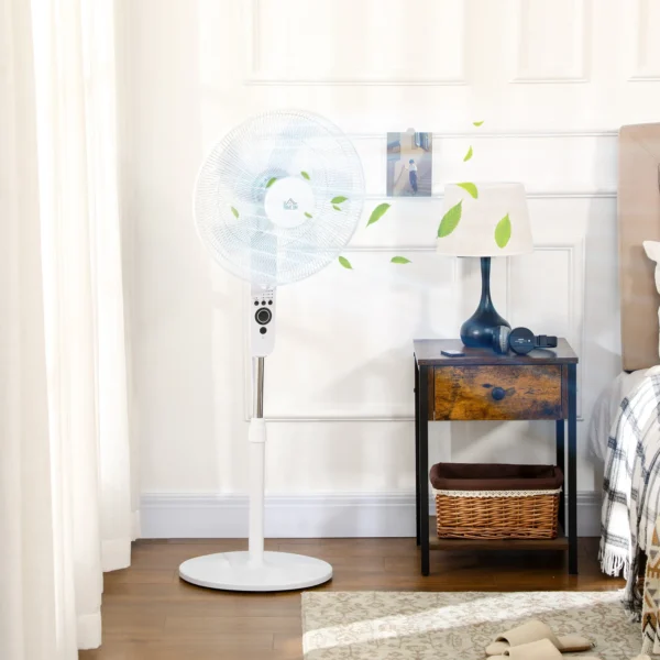 Staande Ventilator Met Afstandsbediening, In Hoogte Verstelbaar, 3 Snelheidsniveaus, Metaal, Wit, Ø44,5 X H110 124 Cm