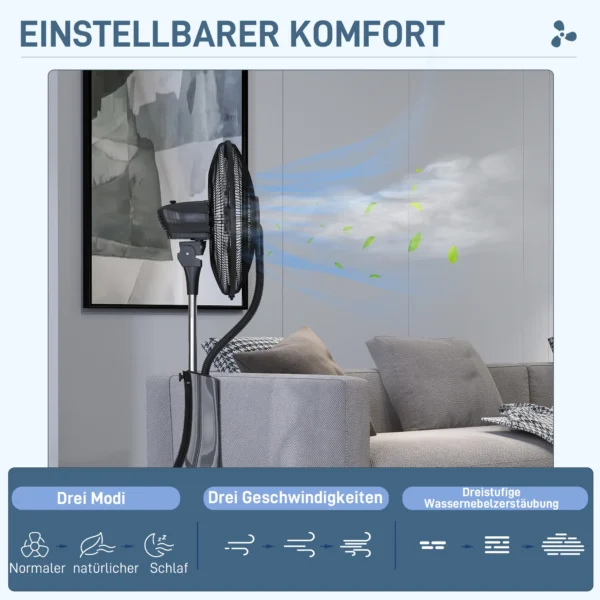 Staande Ventilator Met Luchtbevochtiging, Stil, Mobiel, Afstandsbediening, Zwart