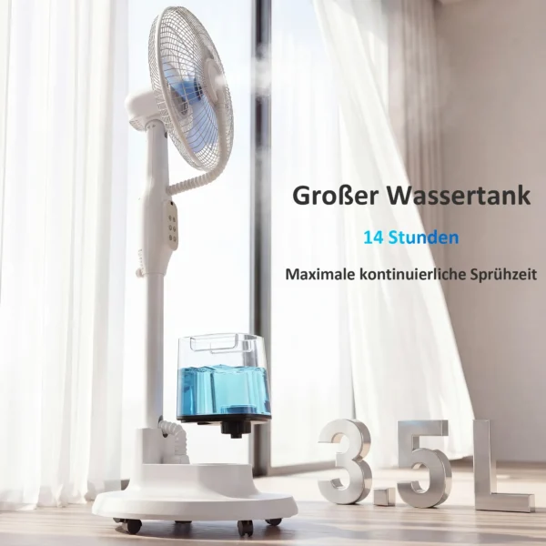 Staande Ventilator Met Sproeinevel, 70° Oscillatie, 3 Snelheden, 3 Modi, 3,5L Watertank, Wit