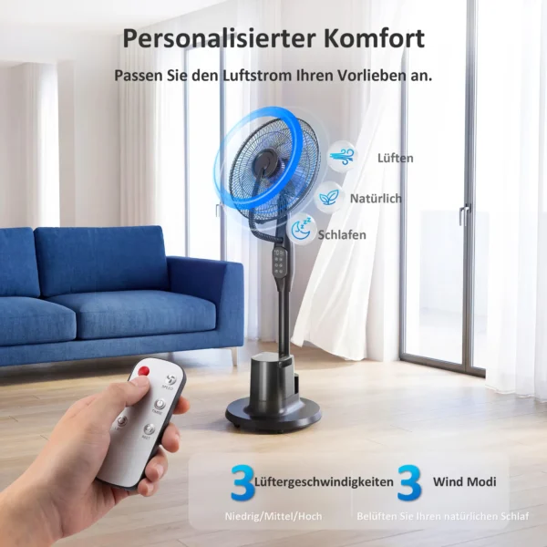 Staande Ventilator Met Sproeinevel, 70° Oscillatie, 3 Snelheden, 3 Modi, 3,5L Watertank, Zwart