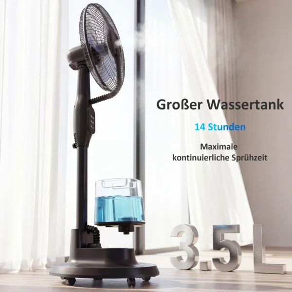 Staande Ventilator Met Sproeinevel, 70° Oscillatie, 3 Snelheden, 3 Modi, 3,5L Watertank, Zwart