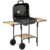Stalen Houtskoolgrill Met Afsluitbare Deksel, Grillrooster, Wielen, Handvat, Houten Plank 98 X 54 X 91 Cm Zwart