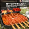 Stalen Houtskoolgrill Met Afsluitbare Deksel, Grillrooster, Wielen, Handvat, Houten Plank 98 X 54 X 91 Cm Zwart