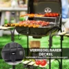Stalen Houtskoolgrill Met Afsluitbare Deksel, Grillrooster, Wielen, Handvat, Houten Plank 98 X 54 X 91 Cm Zwart