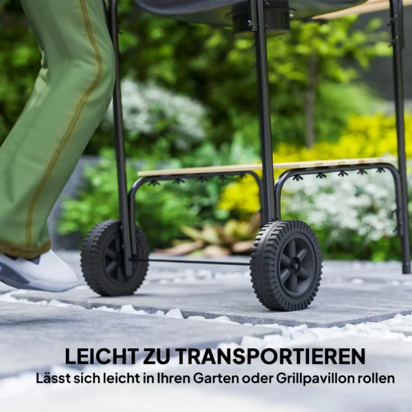 Stalen Houtskoolgrill Met Afsluitbare Deksel, Grillrooster, Wielen, Handvat, Houten Plank 98 X 54 X 91 Cm Zwart