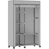 Stoffen Kast, Opbergoplossing, 6 Planken, 1 Kledingstang, Lichtgrijs