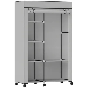 Stoffen Kast, Opbergoplossing, 6 Planken, 1 Kledingstang, Lichtgrijs